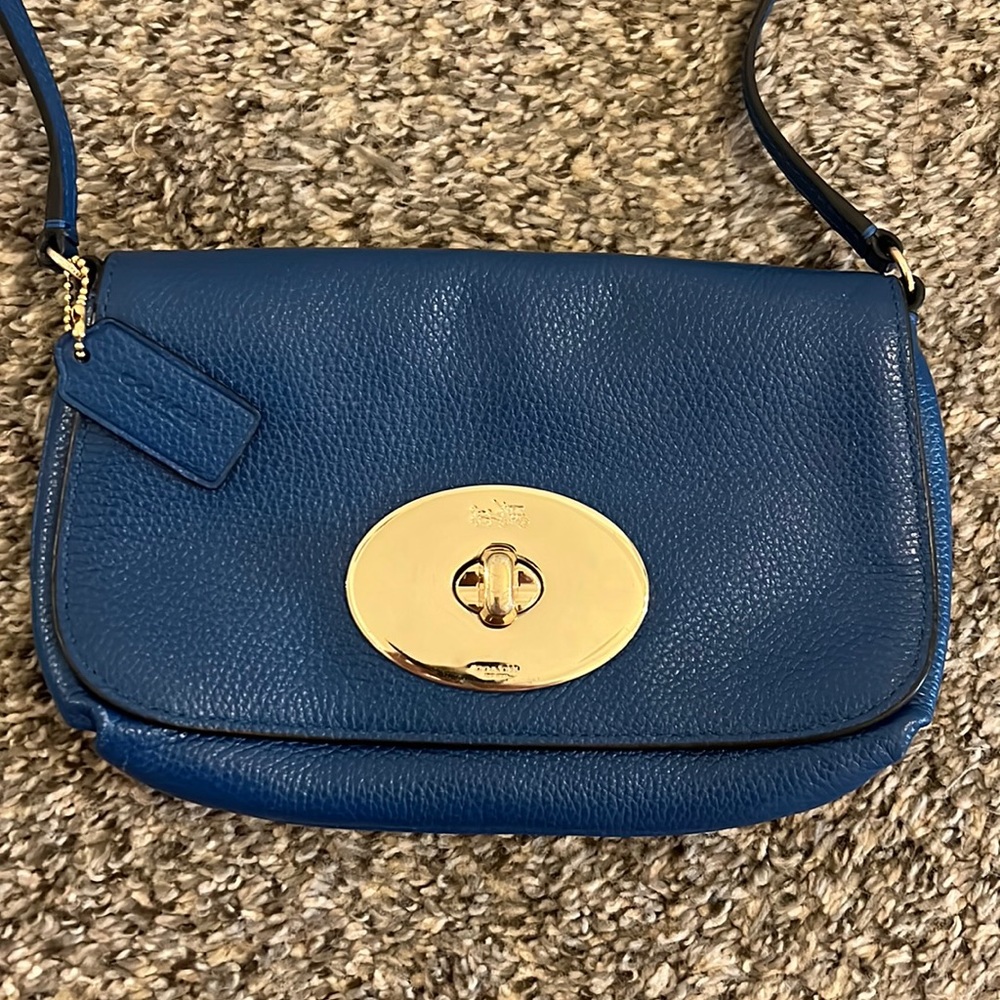 Blue cross body coach purse